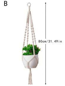 1pc White Woven Hanging Planter Basket, Handmade Cotton Rope Decorative Flower Pot Holder For Home, Farmhouse