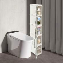 XIANXUS 5-Tier Tall Narrow Storage Cabinet, Slim Storage Cabinet With Wheels, Narrow Organizer For Small Space, Bathroom, Kitchen, Laundry - White - View 2