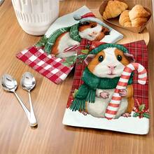 1 set/2 piezas/100 piezas Toallas de cocina y paños de cocina con estampado de hámster navideño, adecuados para decoración de interiores en restaurantes, cocinas, baños, decoración de fiestas, regalos navideños y pueden ser entregados como regalos de Navidad