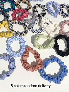 20 piezas/paquete Scrunchies de tela de unicolor y floral, suaves para el cabello, en colores azul claro, café, dulces, tie-dye, estampado de flores, accesorios de playa, accesorios esenciales para el cabello para mujeres para coleta y peinados - Multicolor - Ver 7