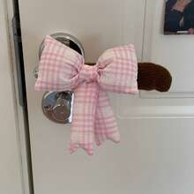 1pc Bow Door Handle Protective Cover Checkered Bow With Knitted Handle Anti-Collision Cover Anti-Static Door Handle Cover With Warmth Crash Pad For Winter Room Home Decoration
