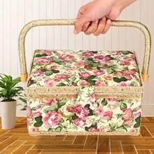 1 件便携式缝纫工具包盒，大容量缝纫工具收纳盒，带手柄的手持式便携式收纳篮，针、钩、剪刀收纳盒，手提篮收纳盒 - 彩色 - 查看 5