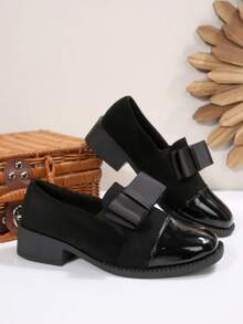 2025 New Vintage British Style Square Heel Slip-On Women's Flats, Elegant Versatile Pair With Dresses, Bowknot Round Toe Loafers, Comfortable For Long Wear