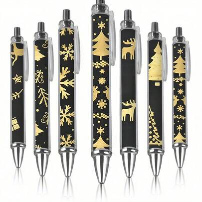 7 canetas de Natal retráteis, tinta preta de 1 mm, designs coloridos para festas (floco de neve, veado, árvore de Natal) - adequadas para festas de inverno, artigos de papelaria para escritório e casa, materiais de escritório de Natal