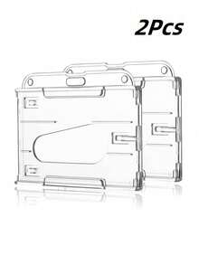 Conjunto de 2 porta-crachás rígidos de plástico transparente com abertura para o polegar, comporta 2 cartões na vertical ou horizontal, ideal para crachás de exposições, etiquetas de identificação de funcionários, cartões de acesso, cartões de identificação, cartões de transporte, com inserções personalizáveis, leve e portátil, aplicável para cartões de crédito, cartões de identificação, escritório, eventos, aniversários, escolas, casa e material de escritório. - Multicolorido - Ver 8