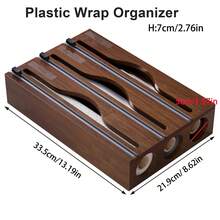 1pc Brown Bamboo Plastic Wrap Dispenser With Cutter, 3 In 1 Aluminum Foil Wax Paper Organizer, 33*21*7cm Kitchen Drawer Storage Box - Multicolor - View 6