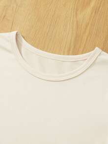 男童趣味字母标语“Tung Tung Tung Sahur”和木制简笔画印花短袖T恤，休闲夏季