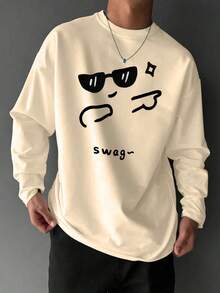 男士休闲日常眼镜字母印花长袖T恤 | 时尚 | 展现您的风格，秋季款