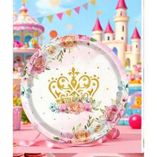 101PCS Pink Princess Birthday Party Decorations, Castle Party Plates And Napkins Party Supplies, Princess Party Ornaments, Crown Castle Paper Plates, Disposable Baby Shower, Girl Birthday Party Decorations - 黃色 - 查看 7