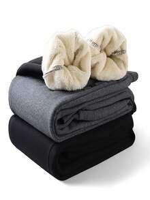 Quần nỉ lót nhiệt dáng rộng thoải mái cho nam, vải dệt kim mềm mại và co giãn, thích hợp mặc hàng ngày, thể thao, thu/đông - màu đen - Xem 7