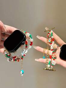 1 件兼容圣诞 表带 38/40/41/42/44/45/46/49 毫米，手工雪人与雪花串珠手链表带，适用于 Ultra 系列 1-10 和 SE - 彩色 - 查看 2