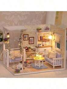 1件2026新款迷你公寓屋，带防尘罩，房间卧室装饰，含家具，DIY手工组装模型，木制工艺3D拼图玩具，生日/圣诞礼物 - 款式随机 - 彩色 - 查看 4