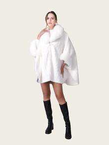 1pc Women's Elegant Solid Color Patchwork Fluffy Oversized Poncho Sweater For Dress