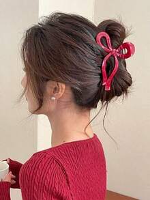 2/1pc Plastic Ribbon Bow Hair Clips - Versatile Hair Accessories For Daily Use By Girls Fall Winter Claw Clip For Vacation Outfits Woman Elegant Hair Clutch