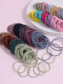 100 dây buộc tóc co giãn chống hư tổn, dây thun nhiều màu sắc, phụ kiện tóc, phù hợp cho tóc dày và mỏng, phụ kiện tóc cho bé gái - Nhiều màu - Xem 3