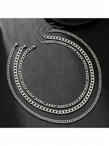 3 piezas Collar de geometría plateada de estilo vintage punk minimalista casual, adecuado tanto para hombres como para mujeres, para uso diario, vacaciones, festivales de música, aniversario, regalo de pareja