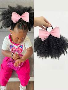1pc Big Go Afro Kinky Marley Ponytail With Elastic Bow Clip, Soft Hair, Kids Braided Ponytail, Suitable For Girls - Black - View 9