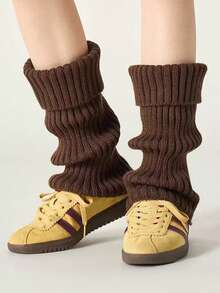 1/2 Pairs Of Women's Leg Warmer, Coffee Color Knitted Warm Calf Socks, Suitable For Autumn And Winter