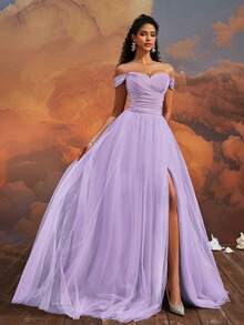 VIPGIRL 奢华晚礼服，性感优雅露肩连衣裙，正式场合礼服，毕业礼服，T台礼服 - 淡紫色 - 查看 8