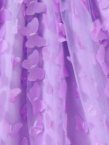 2pcs/Set Young Girl' Ruched Mesh Slip Dress & Beaded Knit Cardigan Outfit, Sweet & Cute, Autumn/Winter - Purple - View 6