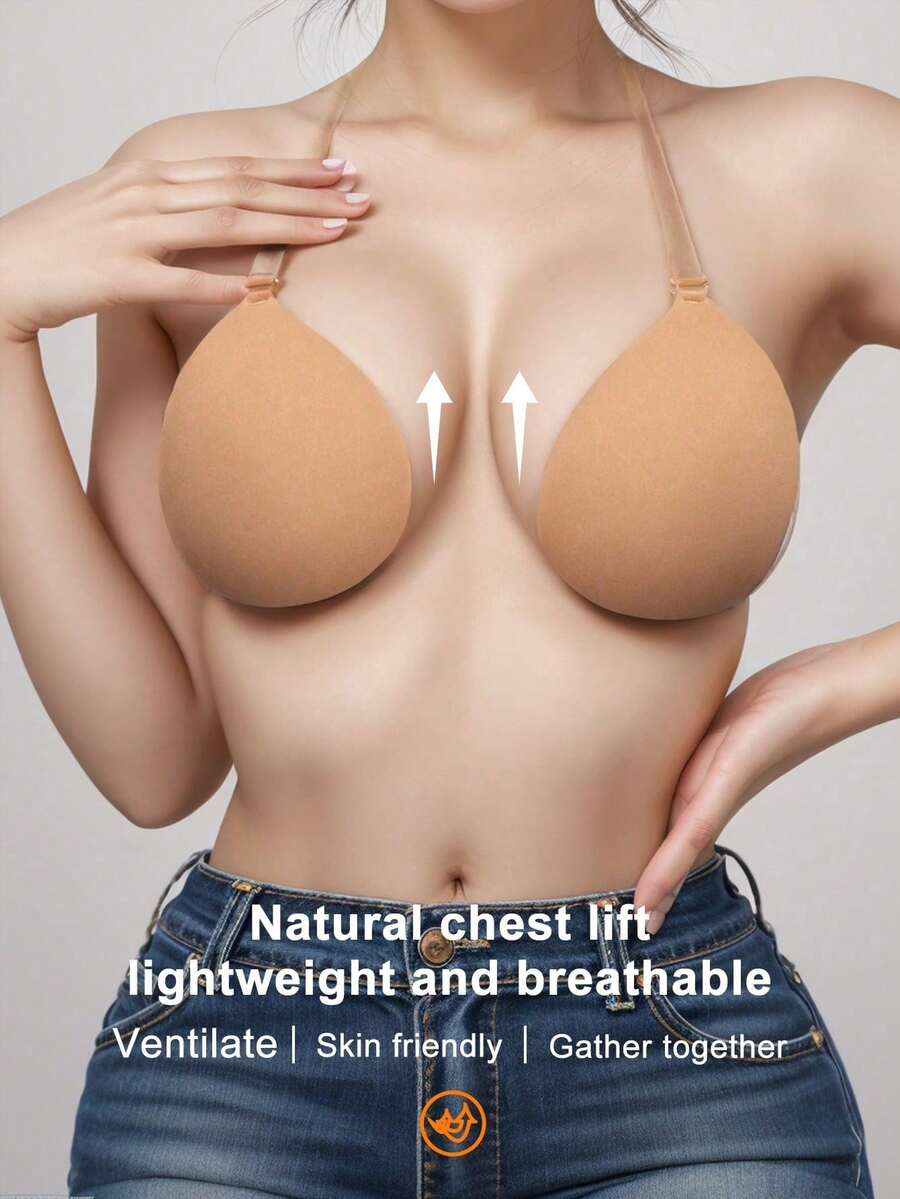 Women's Invisible Push-Up Bra - Convertible Strapless + Transparent/Self-Adhesive Straps | Essential For Bridal, Low-Cut Wedding Dresses And Backless Gowns