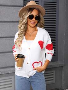 Autumn And Winter Women's Fashion Casual Sweater Button Love