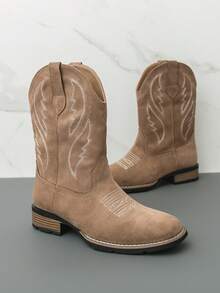 Botas vaqueras de cuero de alta caña para hombres, bordadas, estilo británico retro, estilo occidental vintage, botas de motocicleta de ante