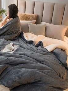 1 件炭灰色夏尔巴羊毛毯 - 柔软、轻盈、舒适的毛绒豪华拉链盖毯，适用于卧室、客房、沙发，可机洗