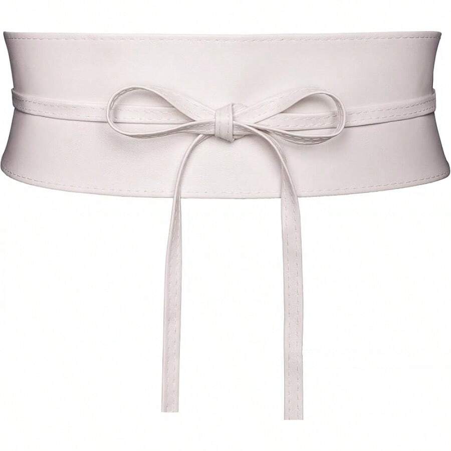 Wide Obi Belts For Women Thick Faux Leather Corset With Lace Up Wrap Style - White - View 1