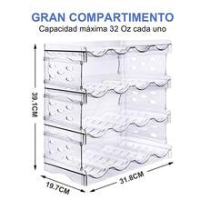 Organizador Apilable Botellas y Vasos Plástico Transparente - Para 16 Botellas Agua, Portátil y Ideal para Cocina, Gabinete, Despensa y Refrigerador - Transparente - Ver 5