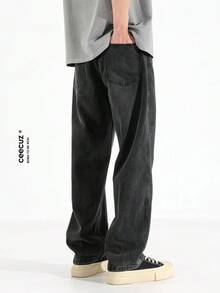 Men's Wide Leg Jeans, Gray, Unisex - 煙灰色 - 查看 9