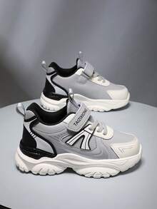 青少年运动鞋/PU 皮革/春夏秋冬运动鞋/返校/全新设计/轻质设计/防滑耐用鞋底/钩环设计，方便穿脱/适合跑步、上学、户外、训练 - 灰色 - 查看 3