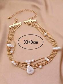 1入精美時尚多層扭曲珍珠和銅鏈項鍊，適用於女性日常穿著 - 彩色 - 查看 4