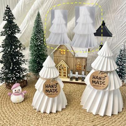 DIY 粘土模具、斜条纹圣诞树模具、圣诞家居装饰品、树脂、石膏、硅胶蜡烛模具