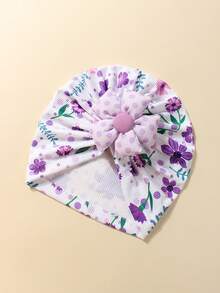 1 pieza Gorro de bebé suave y lindo con estampado morado, adecuado para uso diario en todas las estaciones - Multicolor - Ver 8