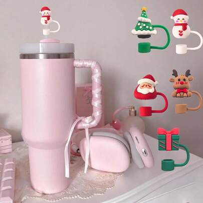 6 piezas de decoraciones para pajitas navideñas, aptas para pajitas, tapas con forma de Papá Noel y árbol de Navidad en 3D, aptas para vasos de 30 oz y 40 oz con pajitas de 10 mm de diámetro