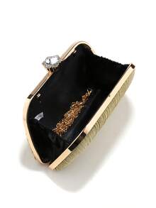 Fashion Pink Color Glitter Finger Ring Women Evening Bags Diamonds Metal Luxury Prom Clutch Bags Ruched Casual Party Wedding Chain Handbags - Gold - View 5