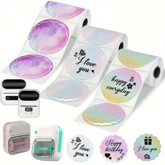 Etiquetas adhesivas con degradado térmico de color - Autoadhesivas, 50x50mm (1.96"X1.96"), perfectas para regalos, agradecimientos y etiquetas del hogar, compatibles con impresoras de etiquetas M120/M220/M110/M200