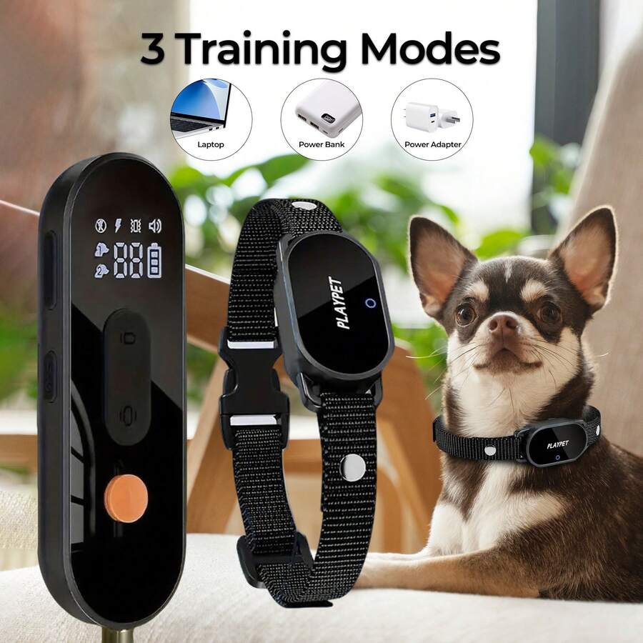 Dog Training Collar, Dog Shock Collar With Remote Range 2000FT, 3 Training Modes, Rechargeable Electric Shock Collar For 5-120lbs Small Medium Large Dogs - 黑色 - 查看 1