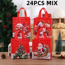 12/24pcs Christmas Party Favor Bags, Non-Woven Fabric Gift Bags, Suitable For Christmas Party Gifts, Birthday Party Decorations, Winter Party Favors