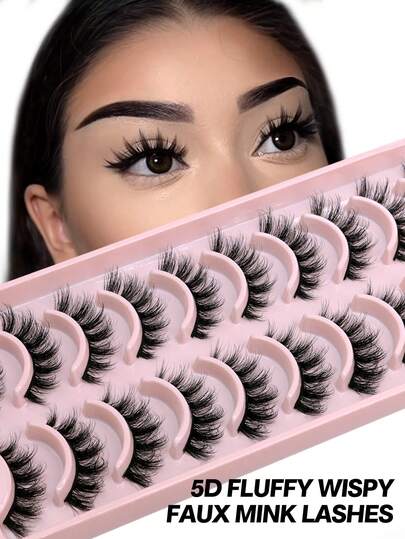 10 pares de pestañas postizas de estilo manga, pestañas falsas de visón sintético de ojos de gato, pestañas naturales completas, artículos esenciales de viaje, herramientas de maquillaje (PN22)