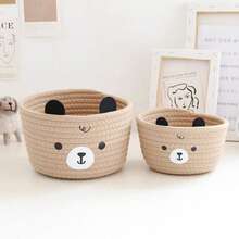 Handmade Woven Rope Cute Bear Storage Basket, Crafted Woven Basket For Living Room, Makeup Storage, Tabletop, Bathroom Decor, Kids Toy Storage