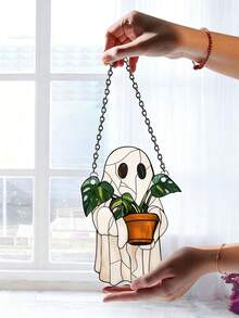 1 件鬼魂捕光器 - 彩色亚克力窗饰，可爱的鬼魂与植物装饰，哥特式捕光器，幽灵家居装饰，万圣节窗饰，鬼屋美学，适用于家庭、卧室、客厅、墙壁装饰（使用前撕掉保护膜，由亚克力制成，不是玻璃）房间装饰卧室装饰万圣节装饰秋季装饰 - 彩色 - 查看 2