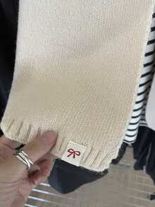 1pc Women Solid Color Knitted Warm Thick Versatile Decorative Scarf/Neck Warmer, Suitable For Winter For Dress - Beige - View 3