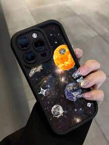 Brighten Up Your With A Universe Abstract Planet Of Cat Meme Pattern Simple Thickened Anti-Fall Phone Case Compatible With IPhone - Multicolor - View 1