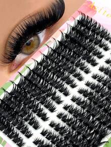 Asiteo 224根D型卷翘100D貂毛簇状假睫毛，纤长蓬松，可重复使用，打造惊艳效果