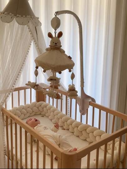 1pc Infant Crib Braided Twist Bumper Pad, Newborn Bed Rail Safety Guard, 2M/3M