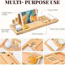 Półka do wanny z bambusa premium – organizer do spa z antypoślizgowymi rowkami i składaną konstrukcją, akcesoria łazienkowe, pomysł na prezent na Dzień Matki, rozwiązanie do przechowywania dla relaksujących kąpieli