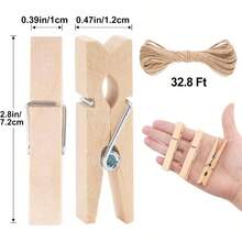 Colored Wooden Clips With String, 50Pcs 2.9Inch Large Clothes Pins, 10 Colors Photo Display Hanging Clips, Decoration Wooden Clips Shower, Birthday, Wedding