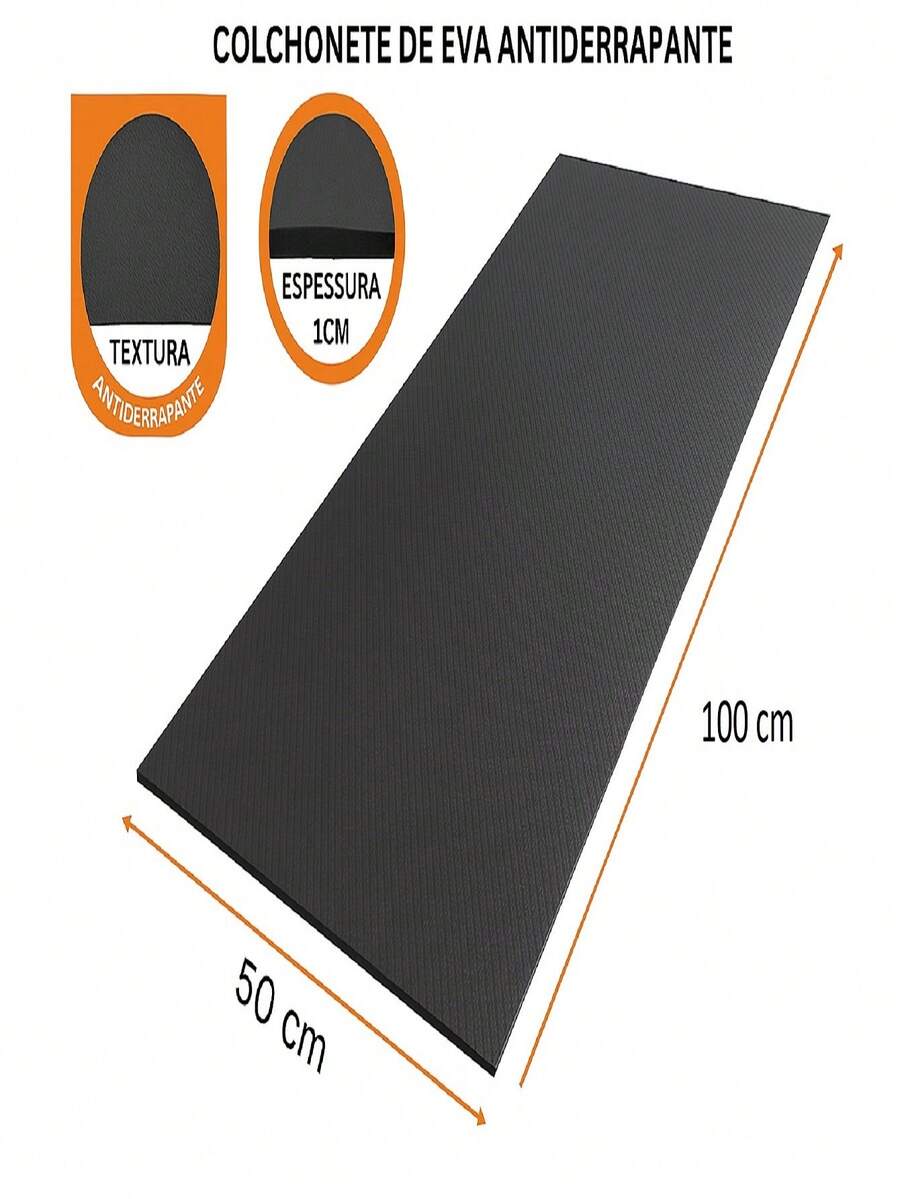 Black EVA Mat 100x50x1cm 10mm Thickness Non-Slip Yoga Exercises Gym Yoga Gymnastics Premium Line - 黑色 - 查看 1